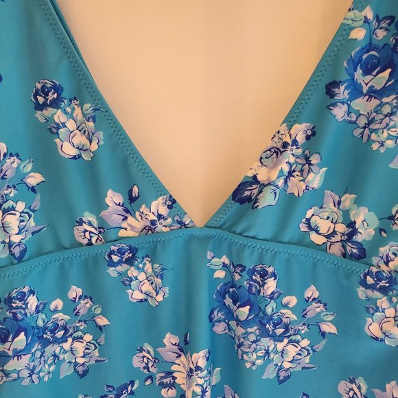 Cupshe One Piece Floral Blue Swimsuit Ruffle Shoulder Sleeves Size 3XL - Picture 6 of 9